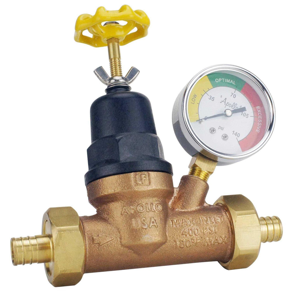 3/4 in. Bronze Double Union PEX Water Pressure Regulator with Gauge D1725