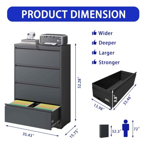 4 Drawer Metal Lateral File Cabinet Black N405026