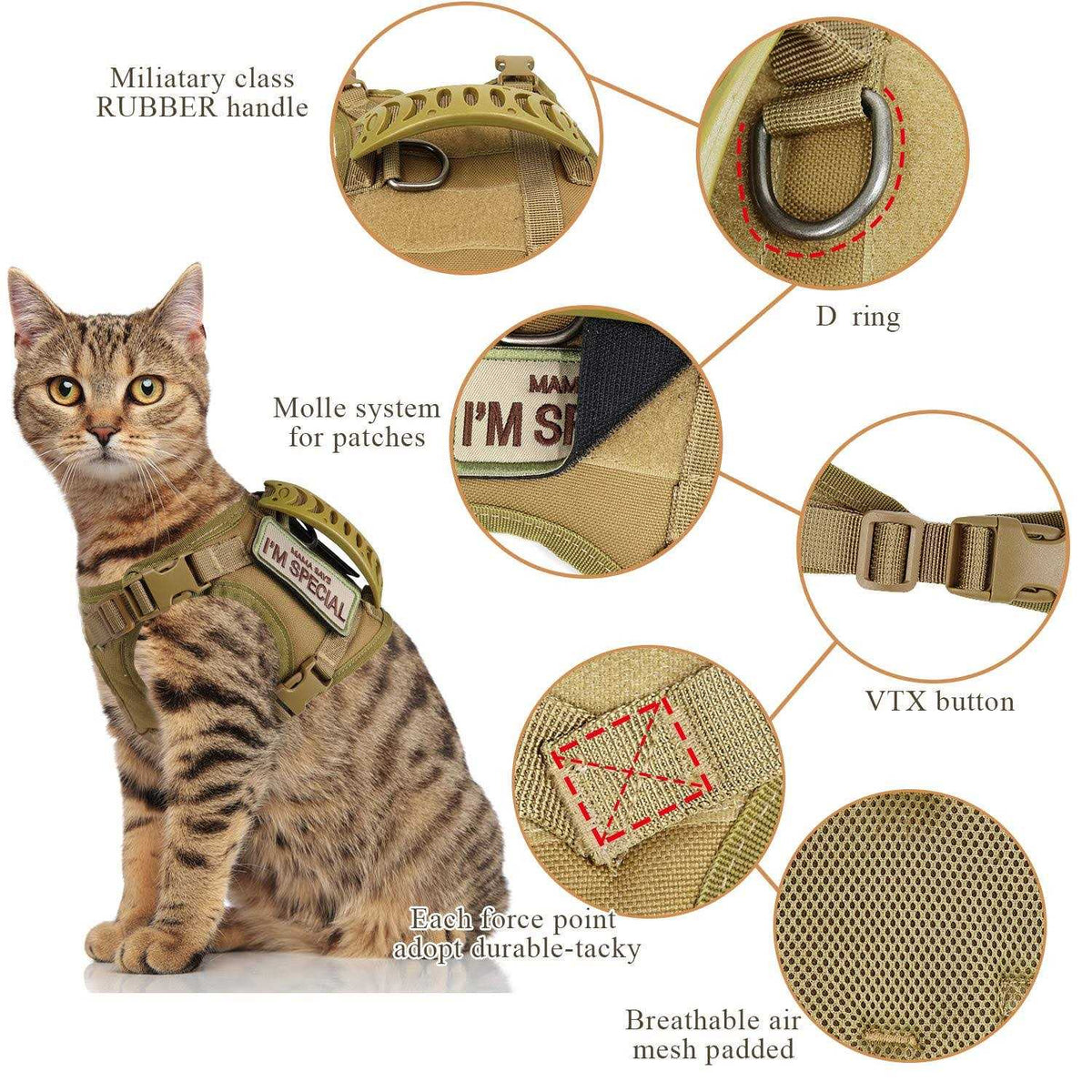Tactical Cat Harness Soft Mesh Adjustable Pet Vest Harness M93835