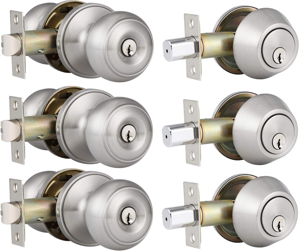 Satin Nickel Entry Door Knob and Deadbolt Combo Pack of 2 Y4241