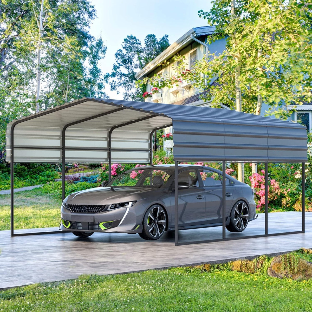 12'x20' Heavy Duty Metal Carport with Galvanized Steel Roof Y50168