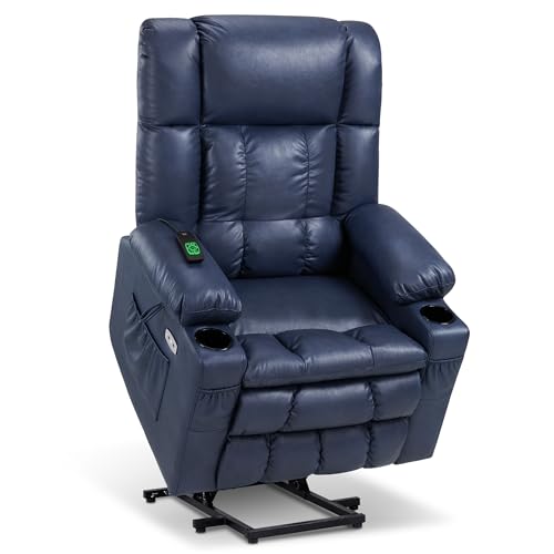 Dual Motor Power Lift Recliner Chair with Heat and Massage, Faux Leather (Black, Medium) U21222