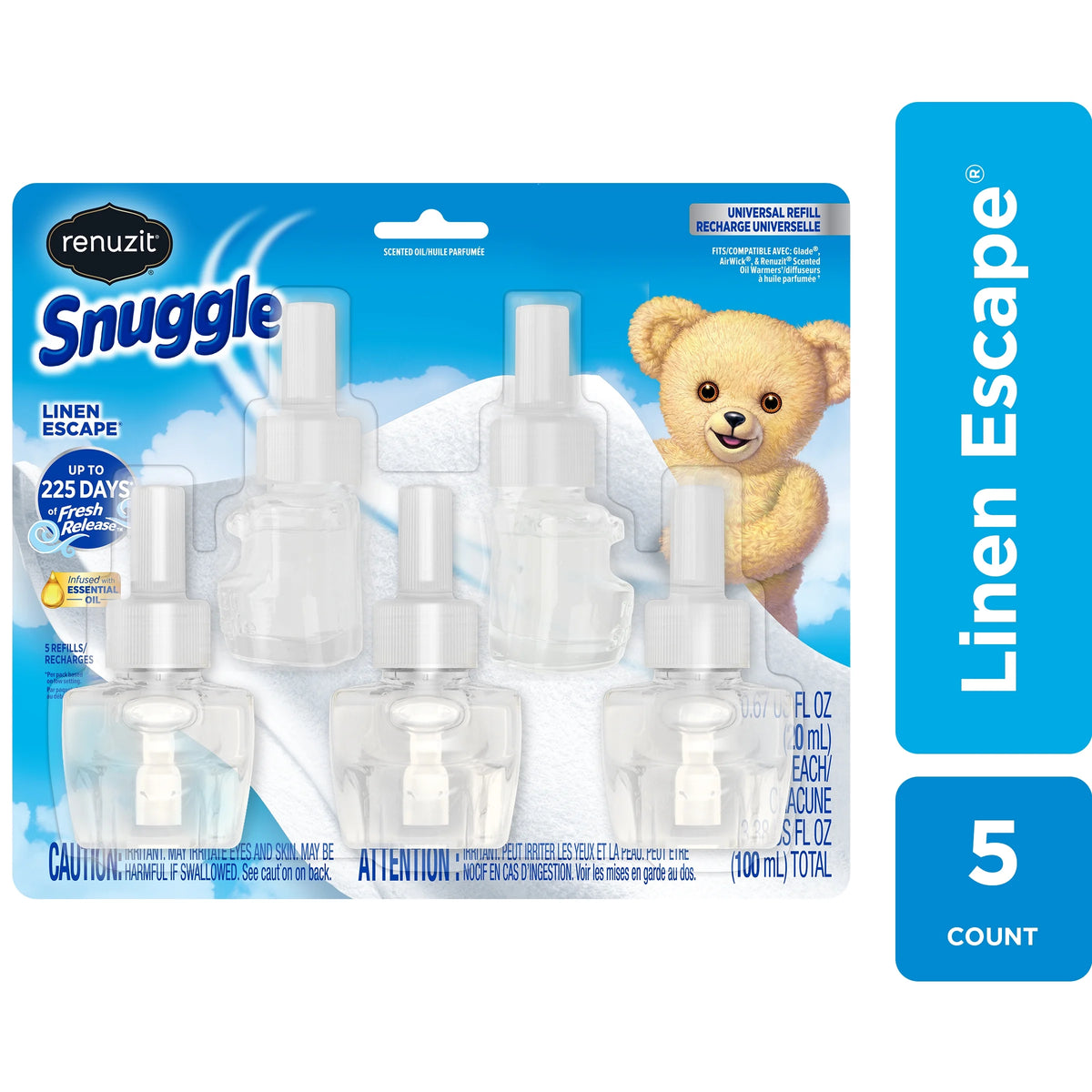 Linen Escape Scented Oil Plug In Refills Air Fresheners, 5 Count T2828