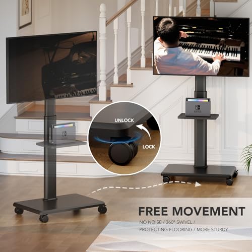 Portable Rolling Floor TV Stand with Wheels, Height Adjustable for 27 to 65 Inch TVs E158
