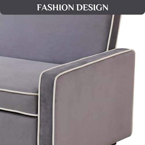 Grey 3 in 1 Convertible Sleeper Sofa with Pullout Bed Flannel 2 Seater Futon Loveseat Couch Bed F217160
