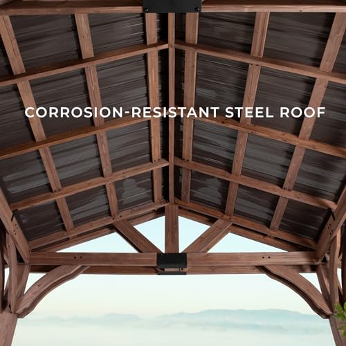 16 ft. x 12 ft. Cedar Wood Gazebo with Thermal Insulated Steel Roof T3930