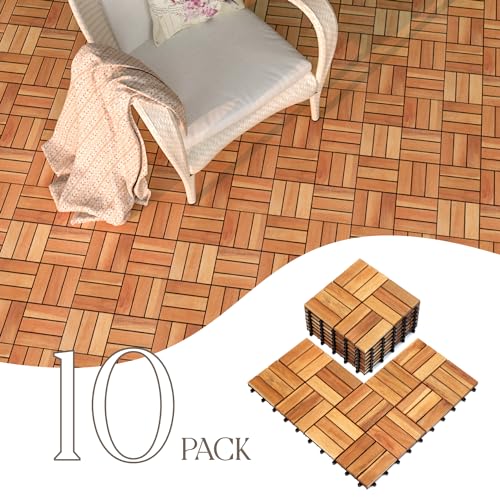 20 Pack Solid Acacia Wood Interlocking Deck Tiles, Golden Teak X2960