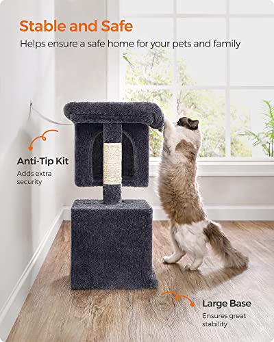 Light Gray Cat Tree with 2 Cat Caves and Scratching Post U638