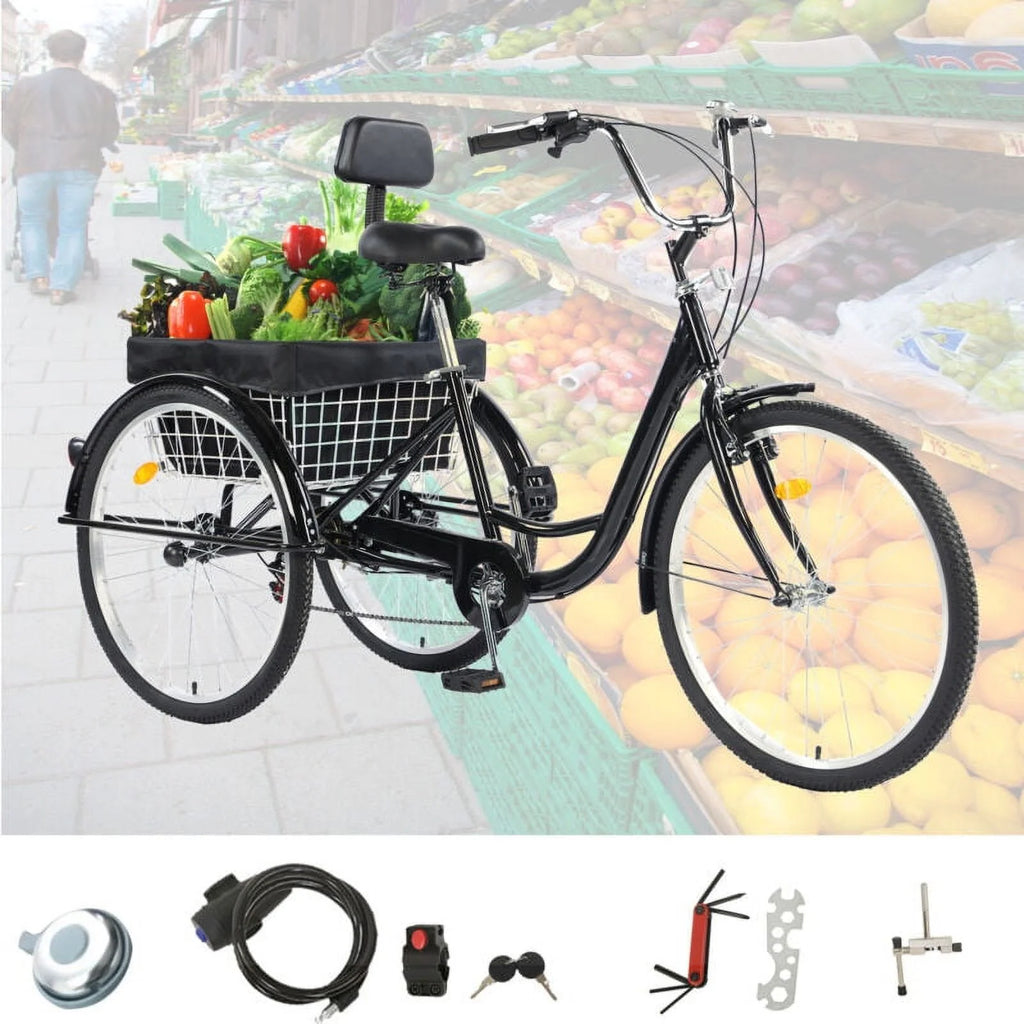 26 Inch 7-Speed 3-Wheel Bike (Black) Q109