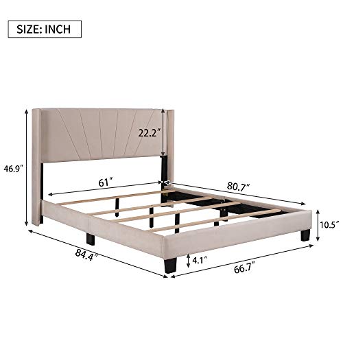 Pink Queen Size Velvet Upholstered Platform Bed with Headboard and Footboard Z60083