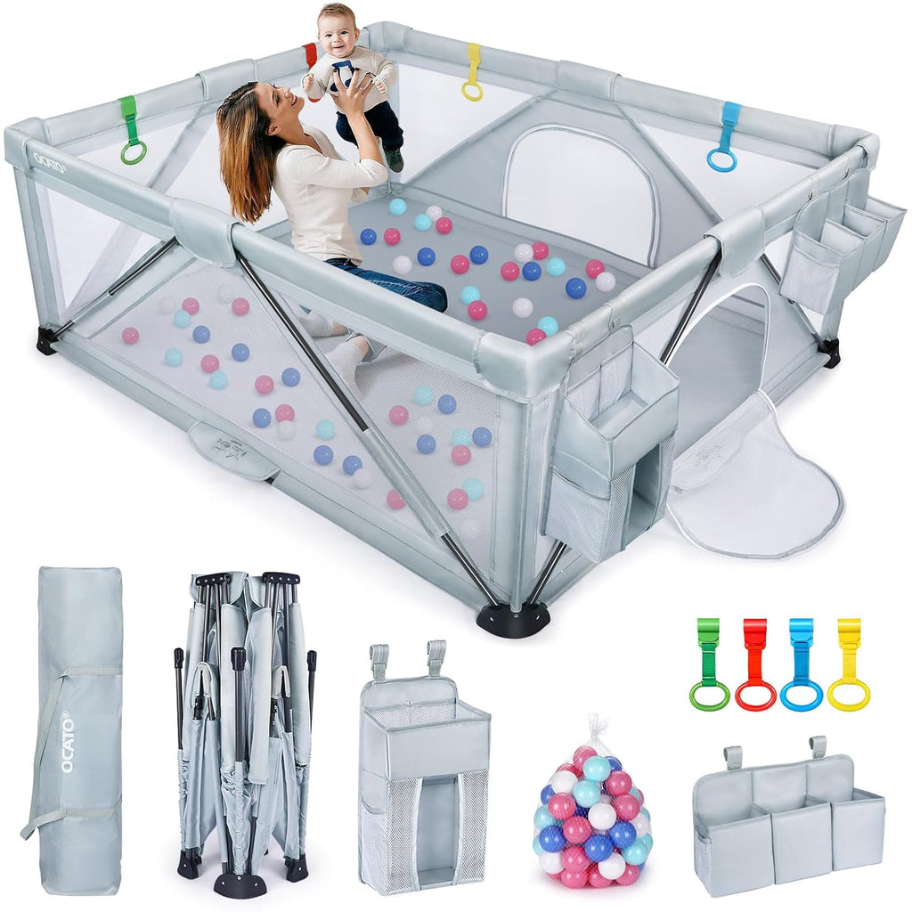 Foldable Large Play Pen with 2 Storage Bags 50 Balls (71" × 59") Y3130