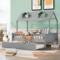 Grey Double Bed Wood Frame with Safety Bar T7862