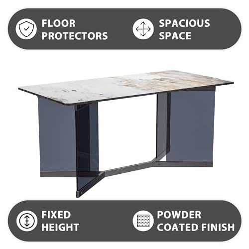 Medium Grey 71 Inch Rectangular Table with Glass Top and Stainless Steel Base V94920