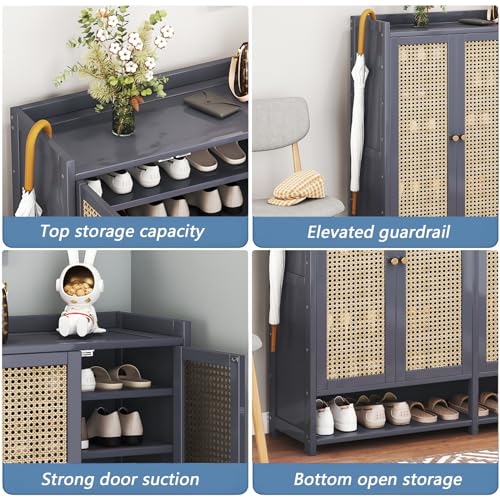 Bamboo 8 Tier Shoe Storage Cabinet with Doors and Drawers P635935