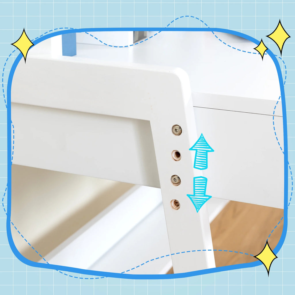 White Wooden Kids Desk and Chair Set with Drawers V9155