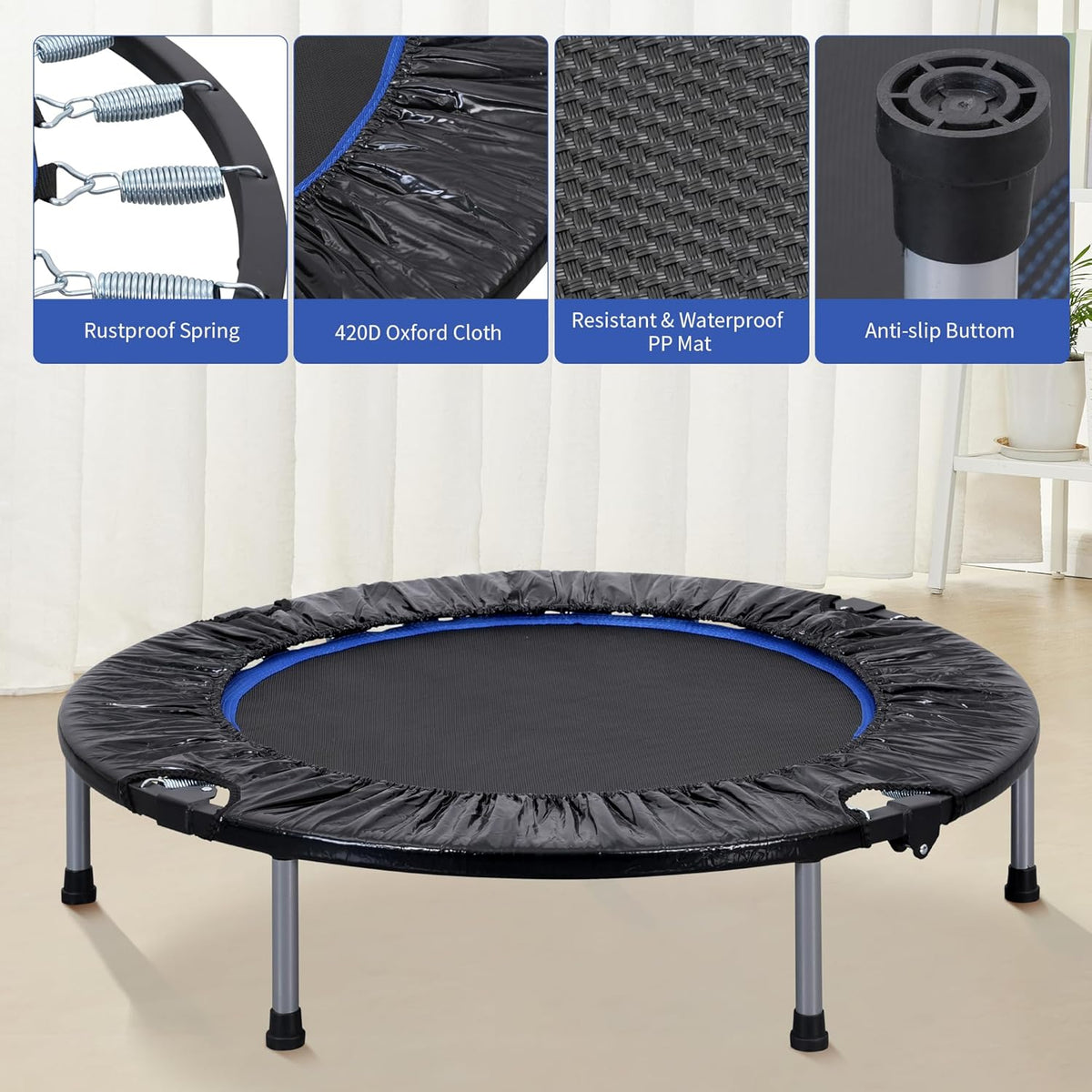 40" Foldable Mini Trampoline Rebounder without Handle Max Load 330lbs B2999