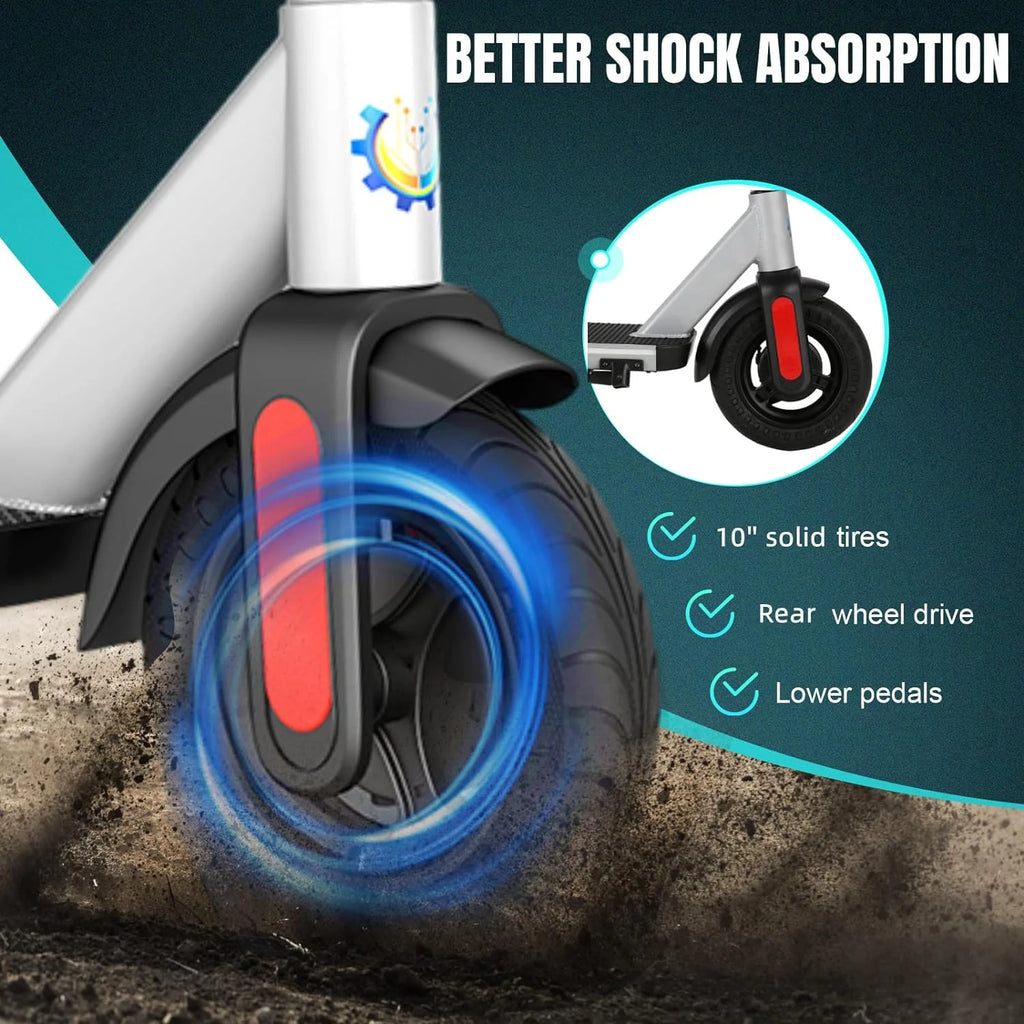 Silver Electric Scooter, 20 Mph, 25 Miles Range, 10" Tires, 500W Motor, Foldable, Max Load 265 Lbs H2365