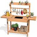Outdoor Potting Bench Table with Sink & Sliding Top, Wooden Garden Workbench with Storage Shelves V8500