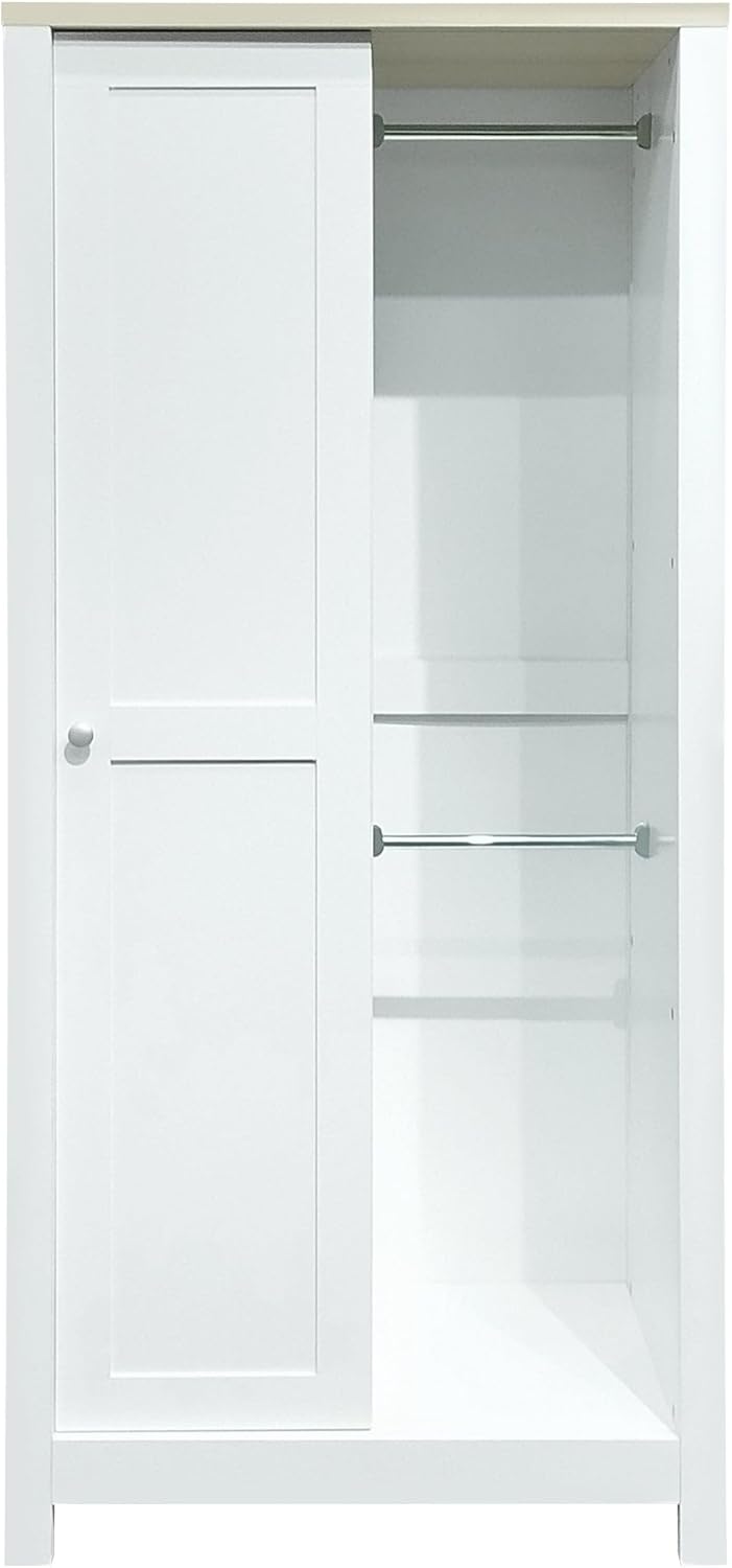 White Freestanding Wooden Armoire Wardrobe with 1 Sliding Door and 2 Drawers R690851