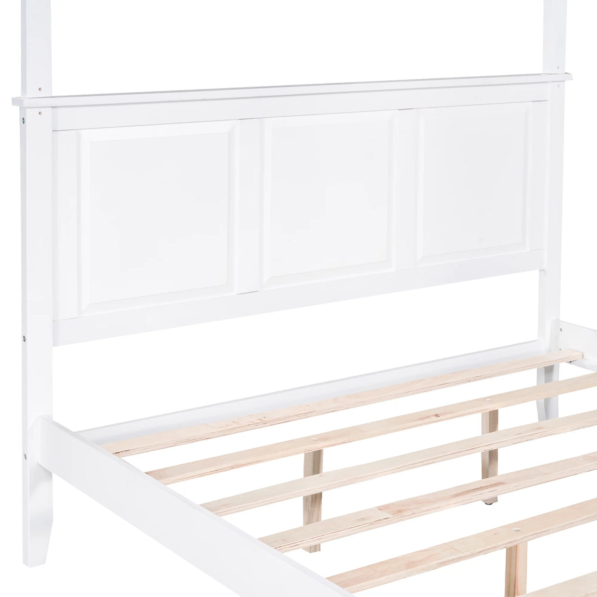 White Wood Queen Size Canopy Platform Bed S517