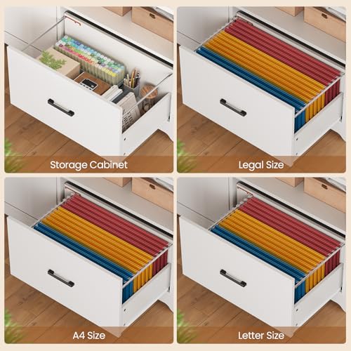 White L Shaped Standing Desk with Drawers & Hutch B6515