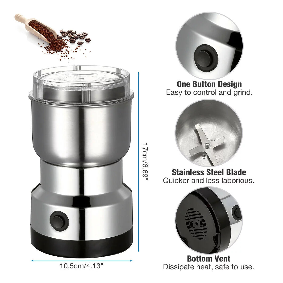 Stainless Steel Electric Coffee Bean Grinder R120729