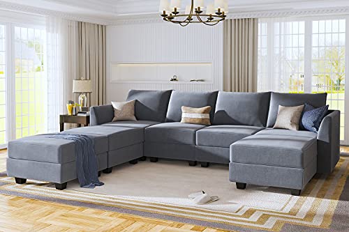 Bluish Grey Modular Sectional Sofa with Storage Seat M87237