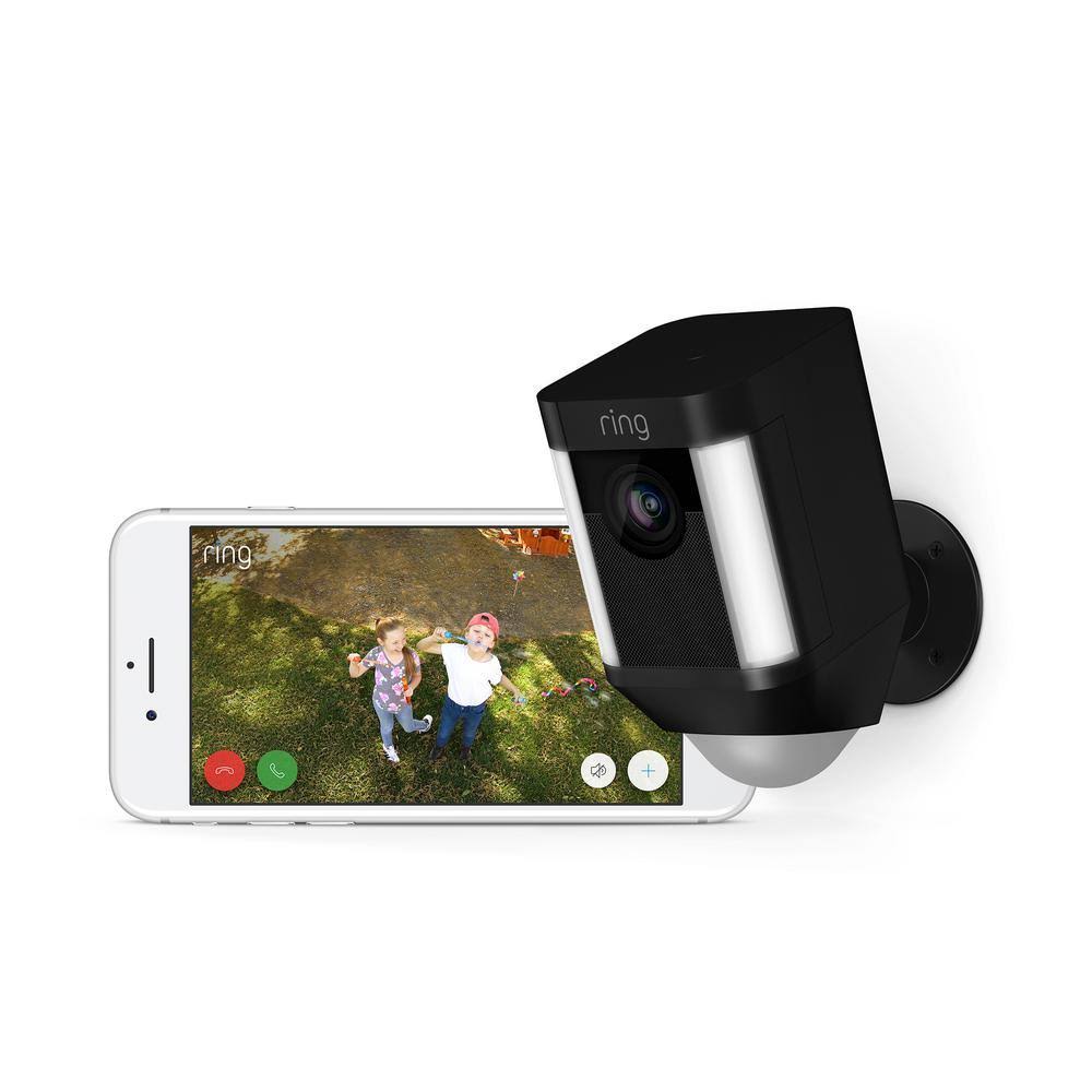 Black Wireless Video Doorbell with Spotlight Cam Battery Z355975