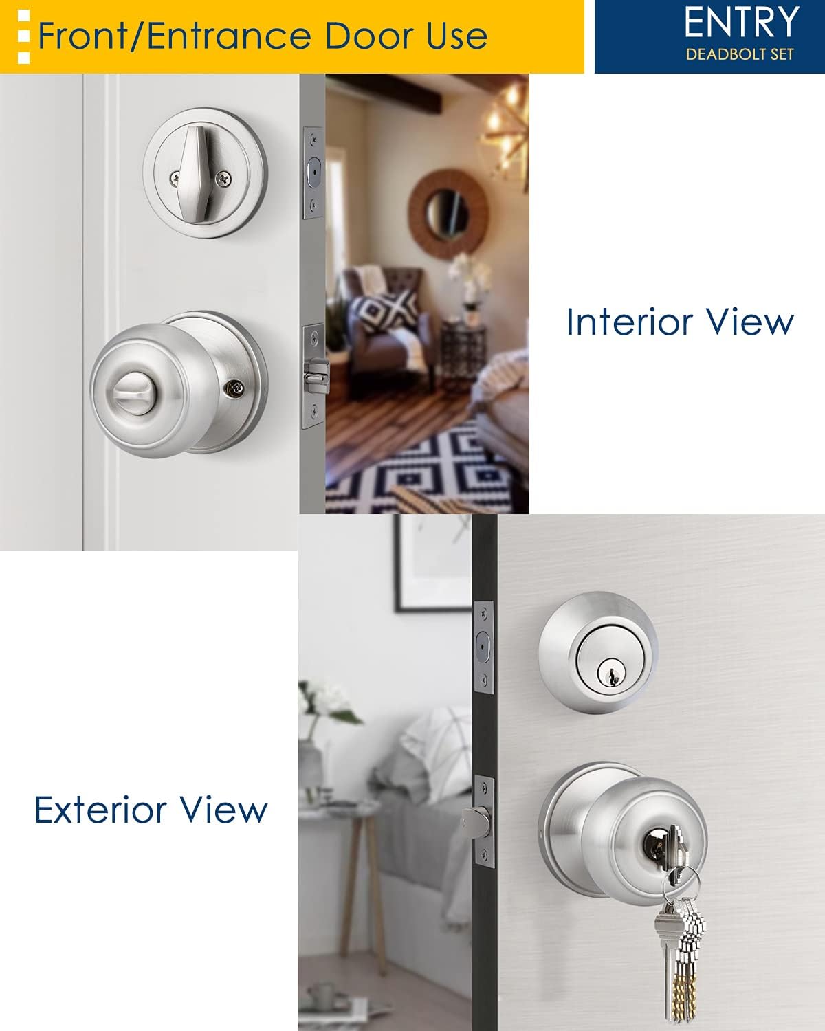Satin Nickel Entry Door Knob and Deadbolt Combo Pack of 2 Y4241