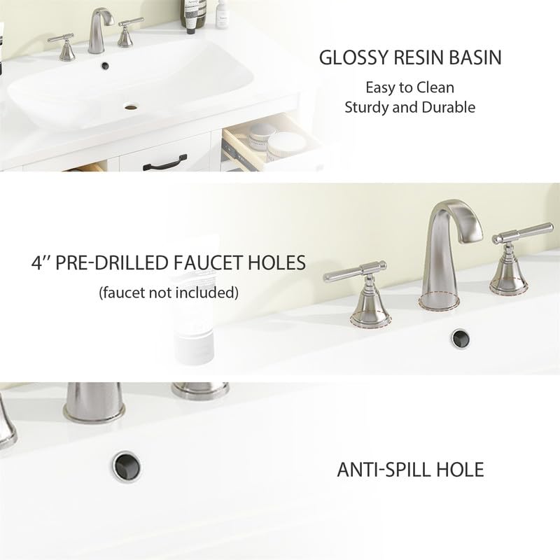 White 36 inch Bathroom Vanity with Sink and 3 Drawers Y81845