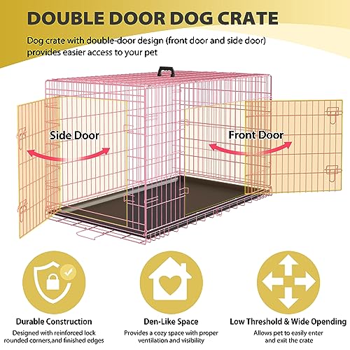 42 Inch Folding Metal Wire Dog Crate with Divider Panel, Removable Tray, Black T2061