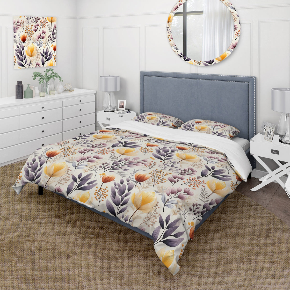 Yellow Floral Bedding Comforter Set with 2 Shams Twin E1547