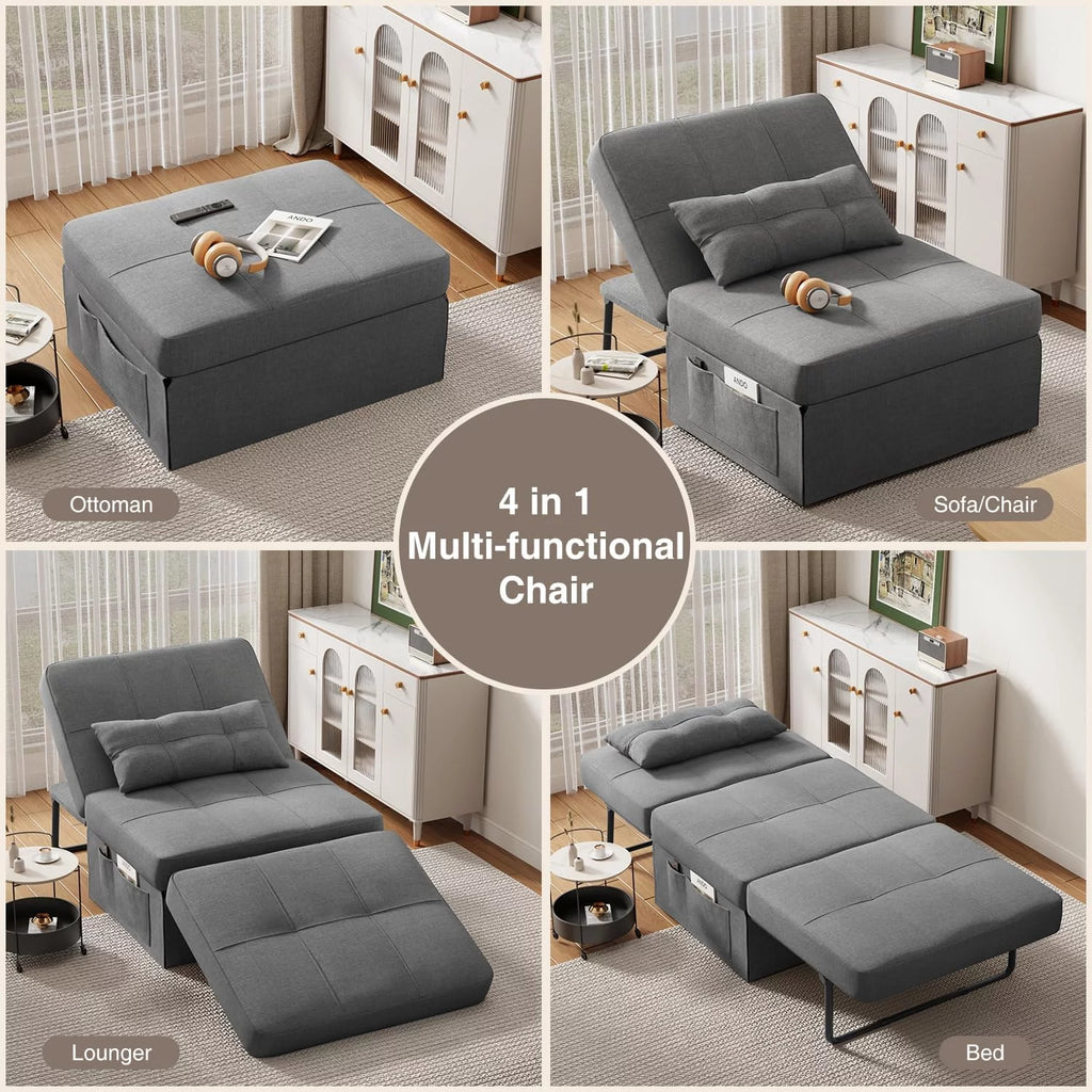 Light Grey 4 in 1 Convertible Sofa Bed with Adjustable Backrest B2785