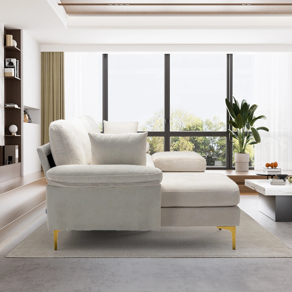 Upholstered Velvet U-shaped Sectional Sofa With Ottoman M813