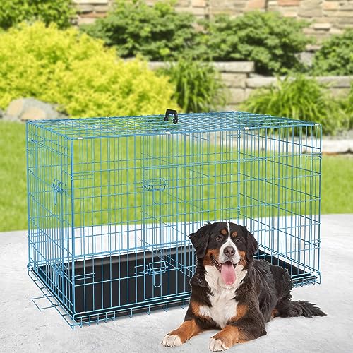 42 Inch Folding Metal Wire Dog Crate with Divider Panel, Removable Tray, Black T2061