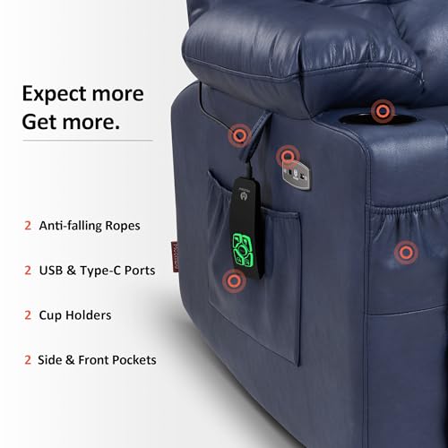 Dual Motor Power Lift Recliner Chair with Heat and Massage, Faux Leather (Black, Medium) U21222