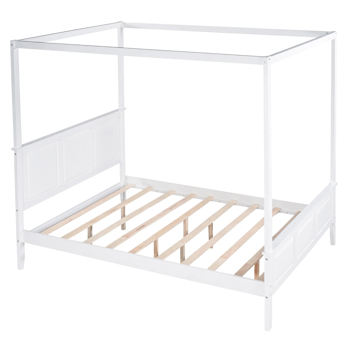White Wood Queen Size Canopy Platform Bed S517