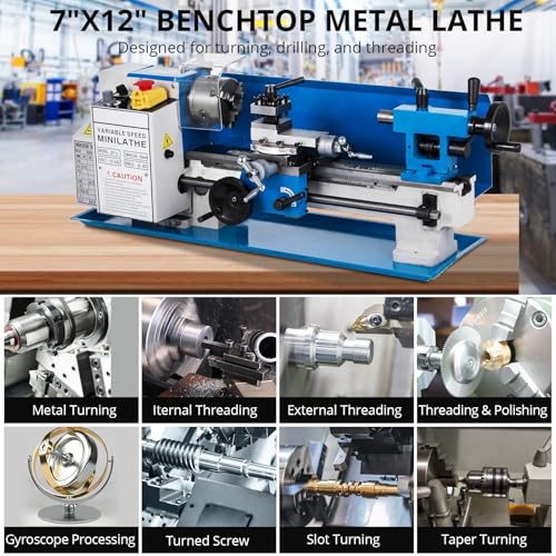 550W Mini Metal Lathe 7" x 12" Benchtop with 3-Jaw Chuck X342864
