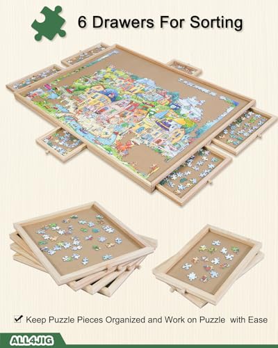 2000 Pieces Rotating Wooden Puzzle Board with 6 Drawers and Cover I181