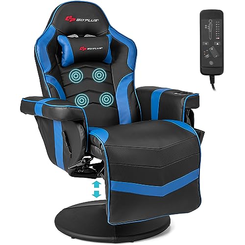 Massage Gaming Chair with Adjustable Backrest and Footrest, Ergonomic High Back PU Leather Swivel Game Chair O141