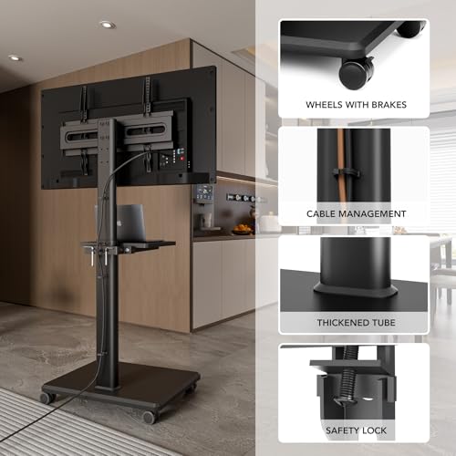 Portable Rolling Floor TV Stand with Wheels, Height Adjustable for 27 to 65 Inch TVs E158