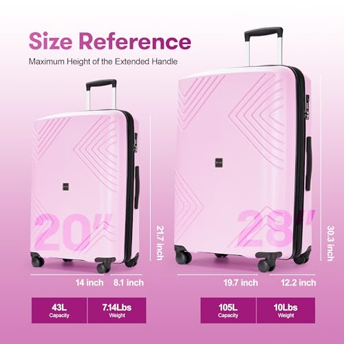 3 Piece Hardside Expandable Luggage Set with Wheels TSA Lock Light Pink X2796