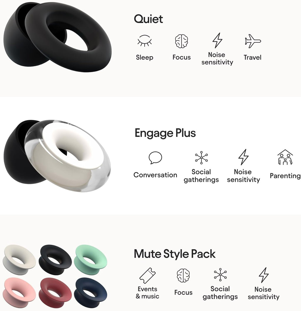 Loop Earplugs Daily Control Plus Bundle (2-Pack) + Mute – Loop Quiet (Black) + Loop Engage Plus (Crystal) + Loop Mute | Reusable Ear Plugs T22660