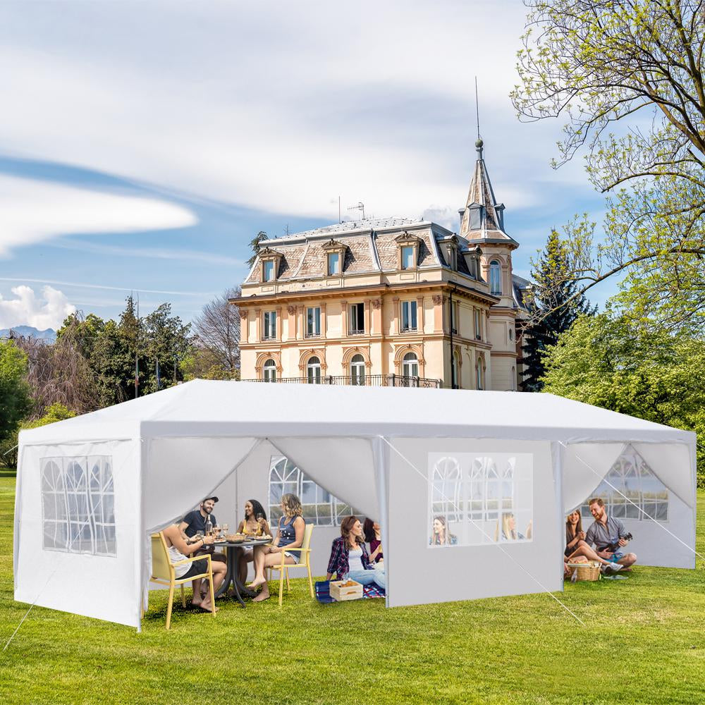 30'x 10' Outdoor Party Tent Waterproof White Canopy with Sidewalls N646205
