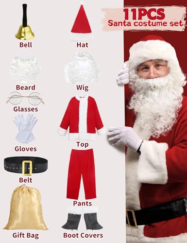 11pcs Red Deluxe Santa Claus Costume Suit Set Y5562