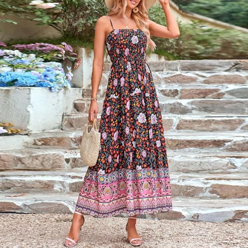 Colorful Graphic Maxi A Line Swing Long Cami Dress T5167