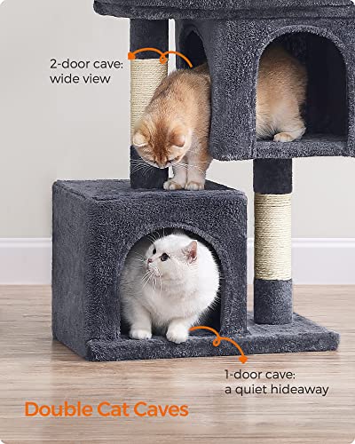 Light Gray Cat Tree with 2 Cat Caves and Scratching Post U638