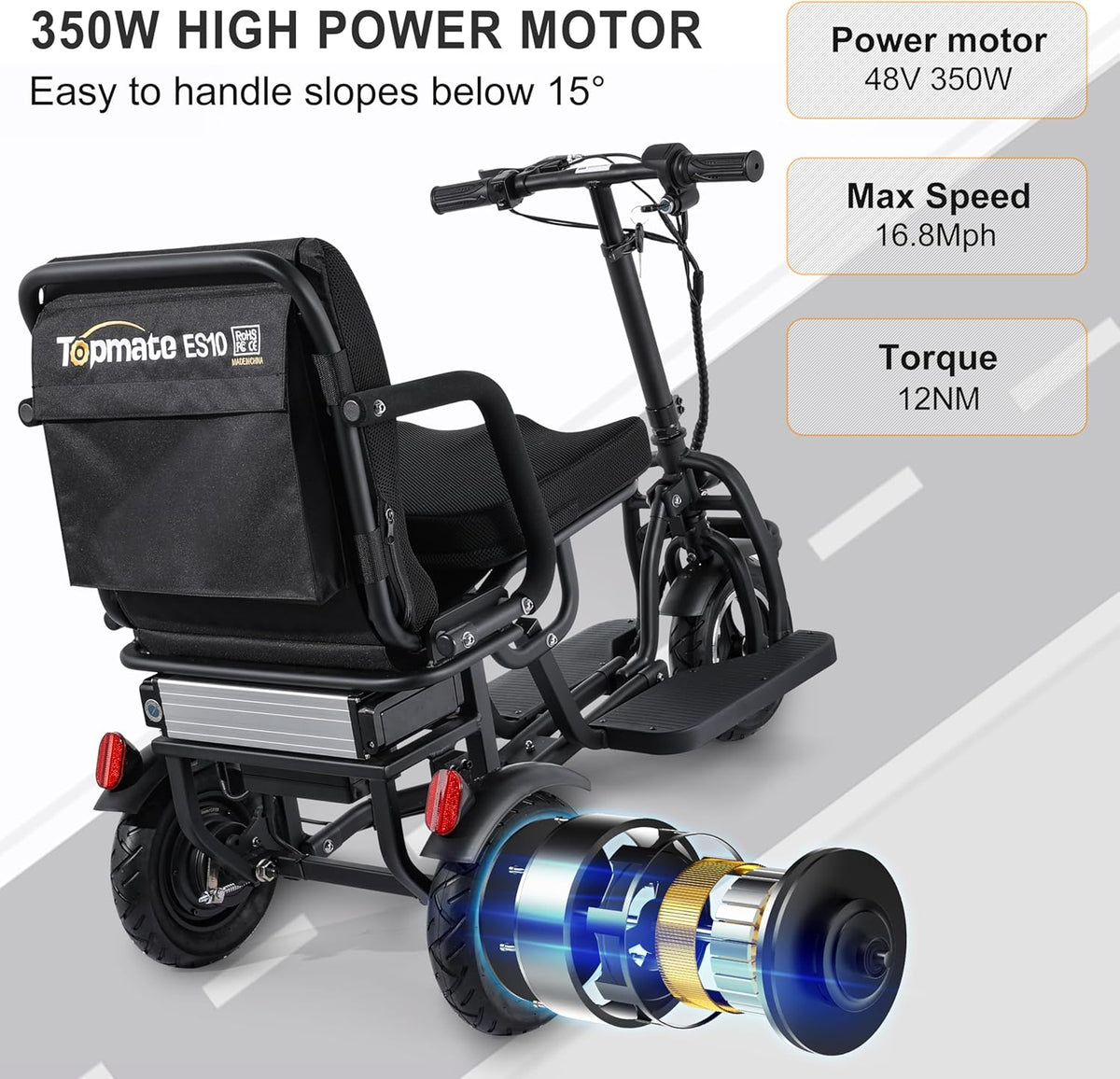 Black 3 Wheel Electric Scooter with Removable Battery J3108