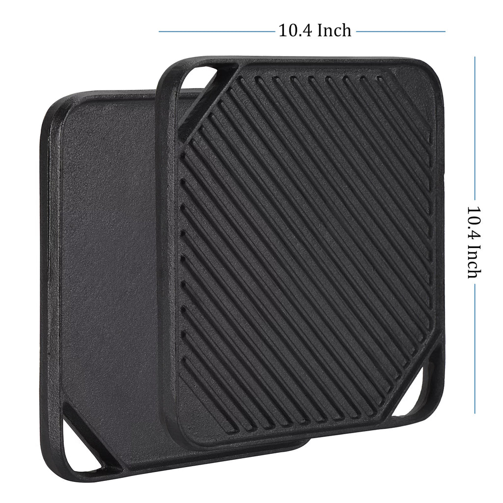 10.4" Square Pre-seasoned Cast Iron Reversible Grill Griddle C789914