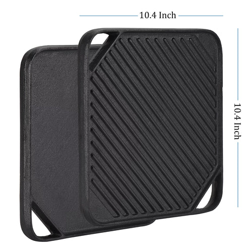 10.4" Square Pre-seasoned Cast Iron Reversible Grill Griddle C789914